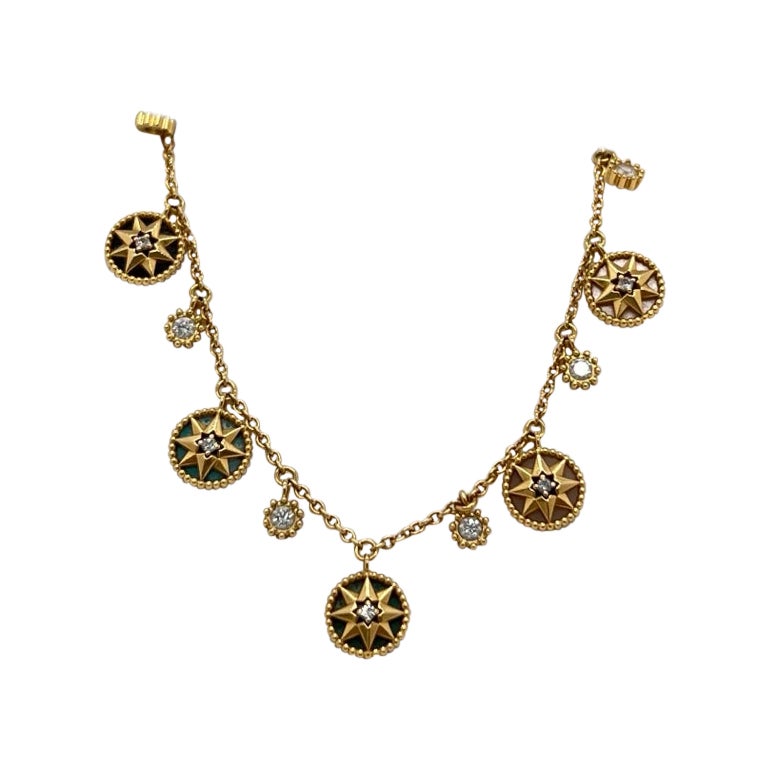 Bracciale Dior Rose des Vents in oro giallo 18 carati, con diamanti e pietre preziose di vari tipi, dal design a motivi multipli