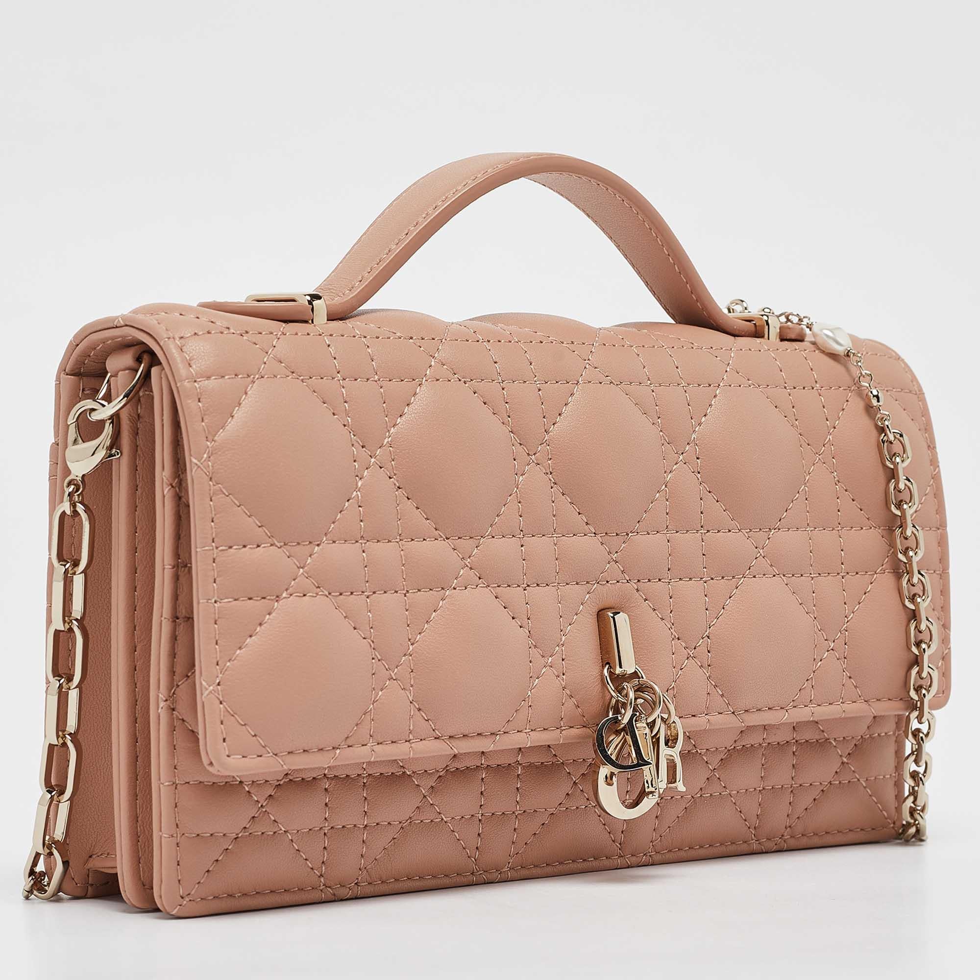 Brown Dior Rose des Vents Cannage Leather Mini My Dior Top Handle Bag