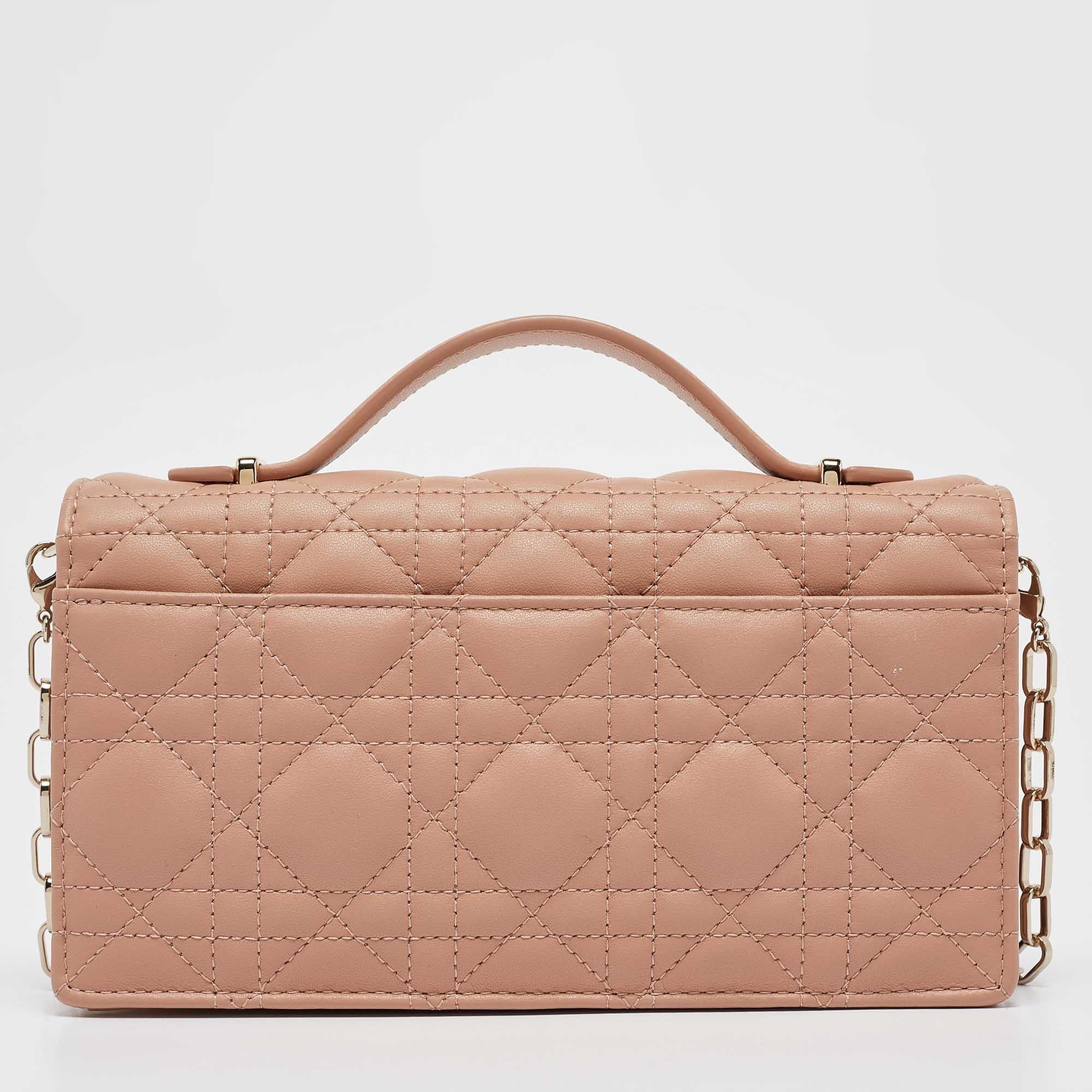 Dior Rose des Vents Cannage Leather Mini My Dior Top Handle Bag In New Condition In Dubai, Al Qouz 2