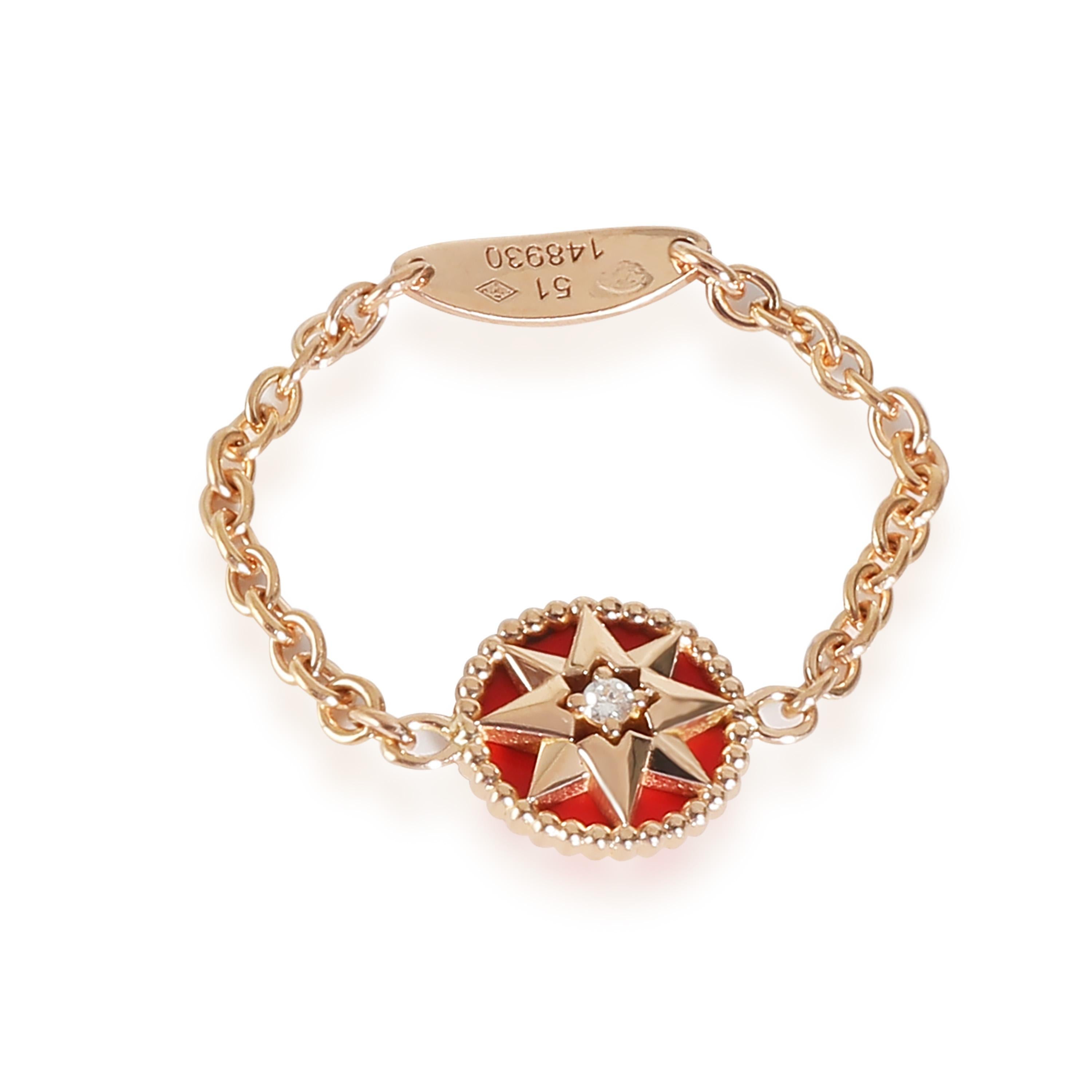 Women's or Men's Dior Rose Des Vents Chain Ring With Red Lacquer & Diamond in 18KT Rose Gold For Sale
