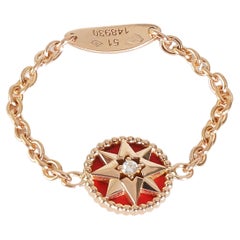 Anillo de cadena Dior Rose Des Vents con laca roja y diamante en oro rosa de 18 quilates
