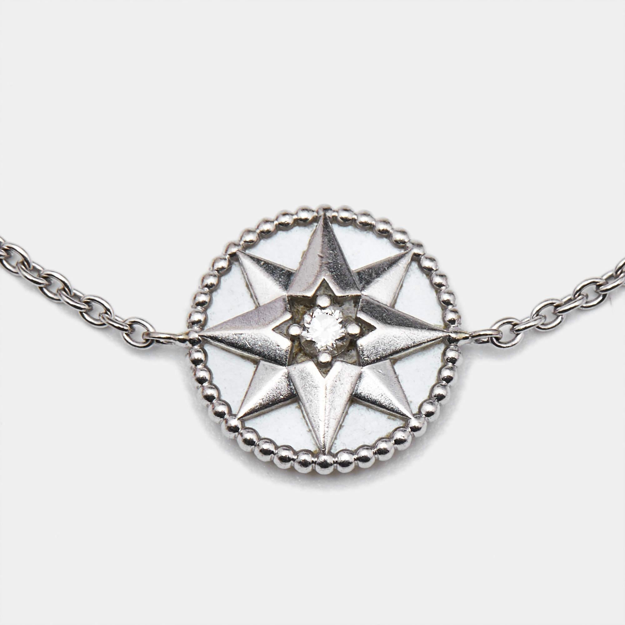 Dior Rose Des Vents Diamond Mother of Pearl 18k White Gold Bracelet In Good Condition In Dubai, Al Qouz 2