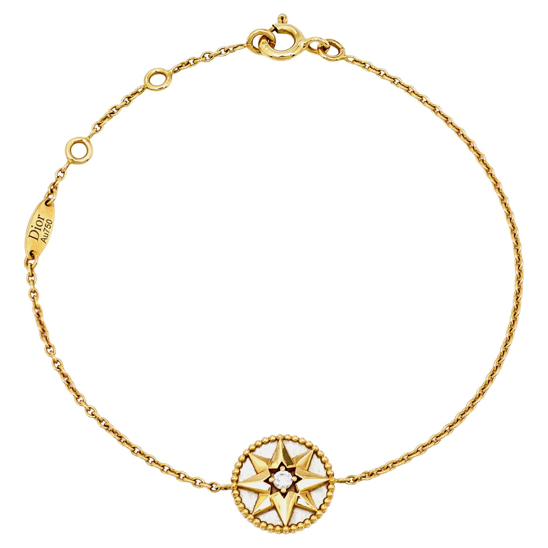 Dior Rose Des Vents Diamant-Perlmutt-Armband aus 18 Karat Gelbgold im Angebot