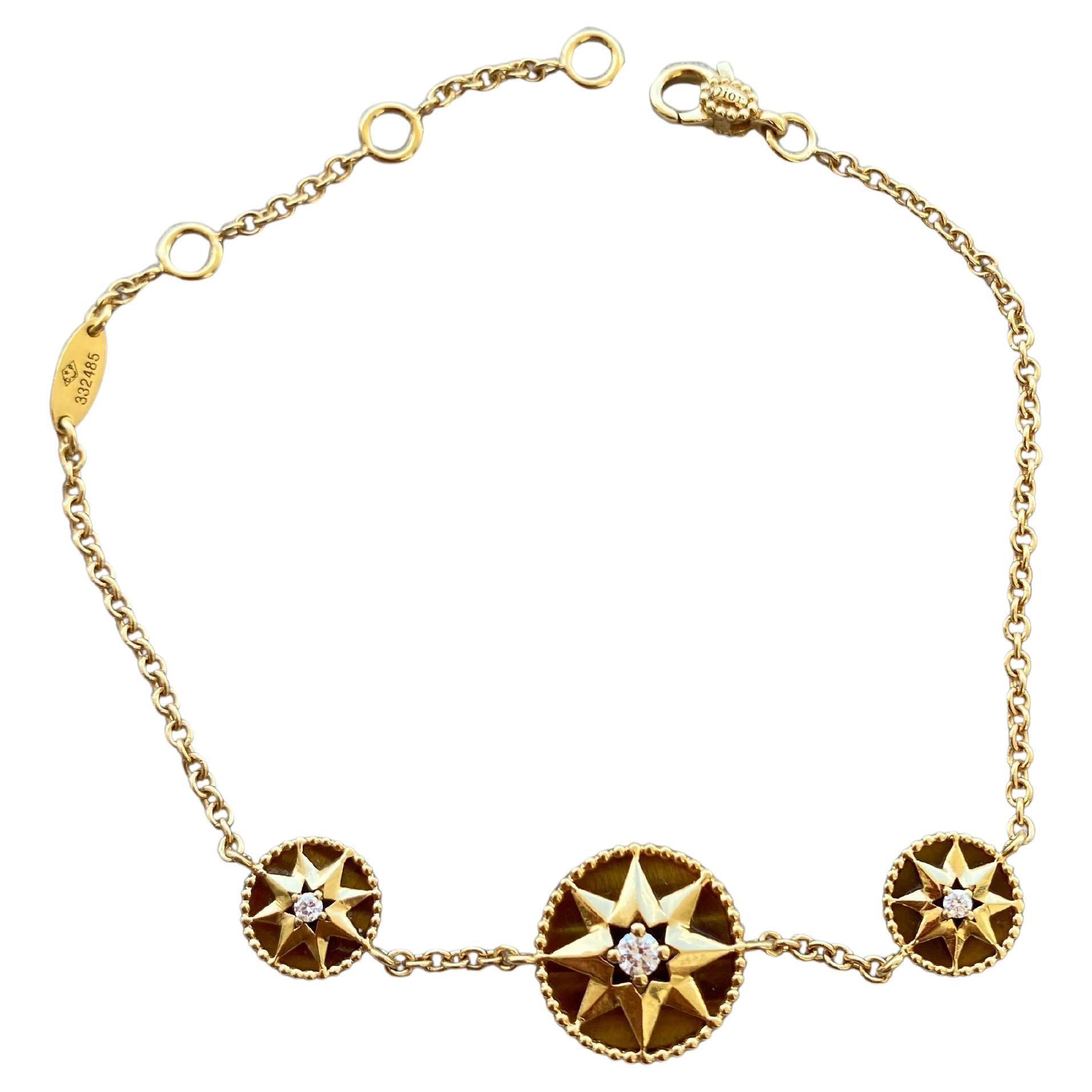Dior Rose Des Vents Golden Brown Tiger
s Eye 
Diamond 18K Yellow Gold Bracelet
