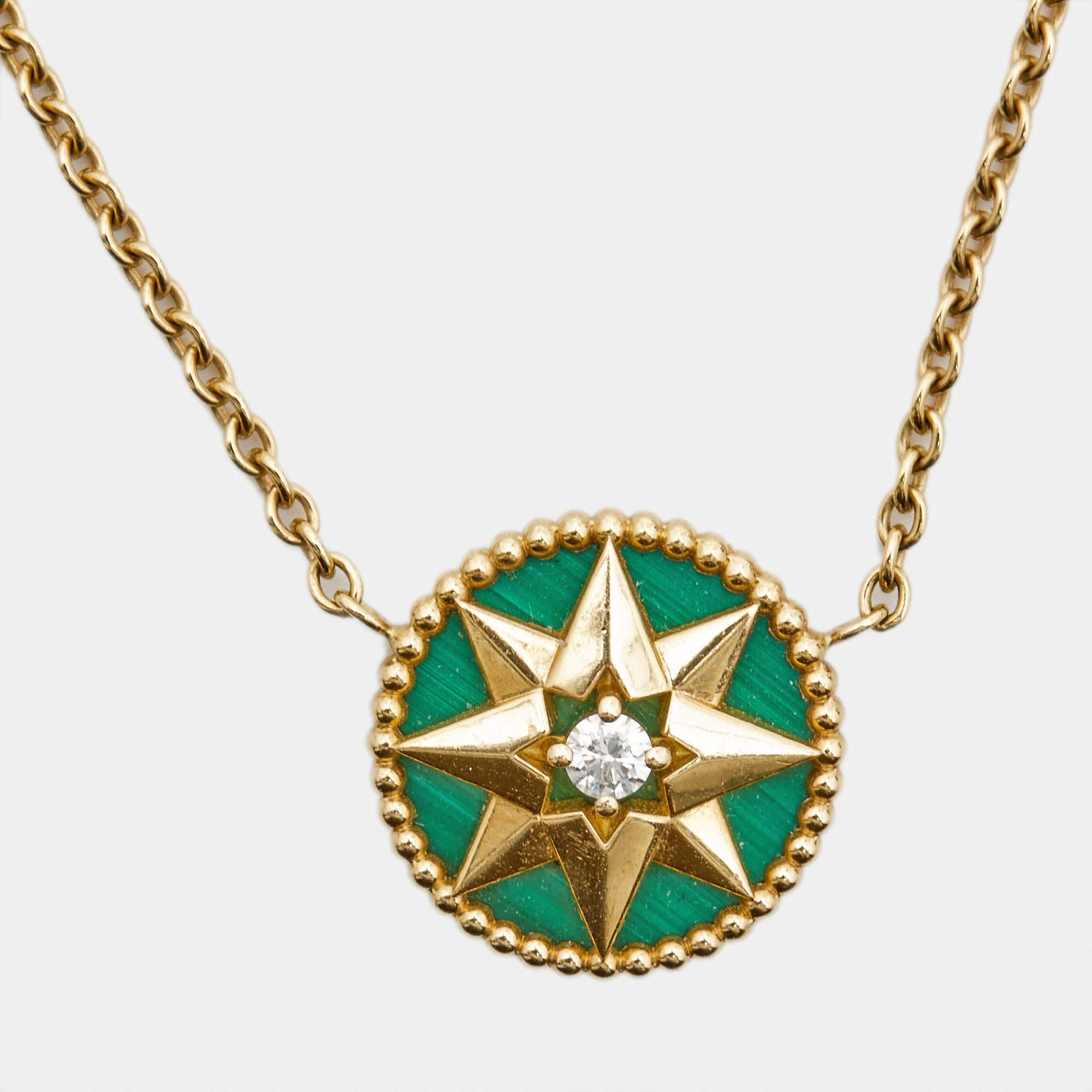 Women's Dior Rose Des Vents Malachite Diamond 18k Yellow Gold Necklace