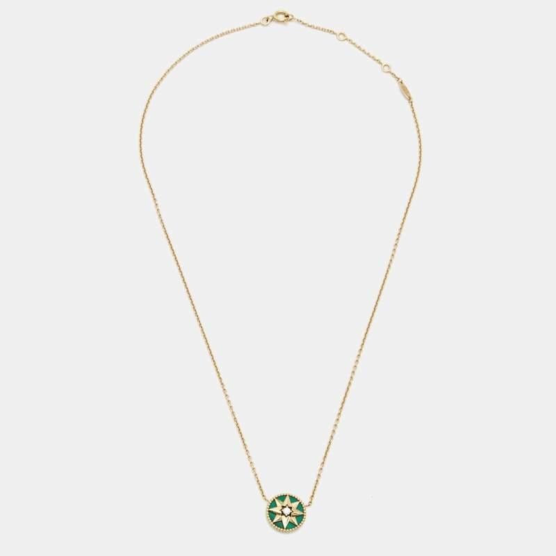 Dior Rose Des Vents Malachite Diamond 18k Yellow Gold Necklace 1