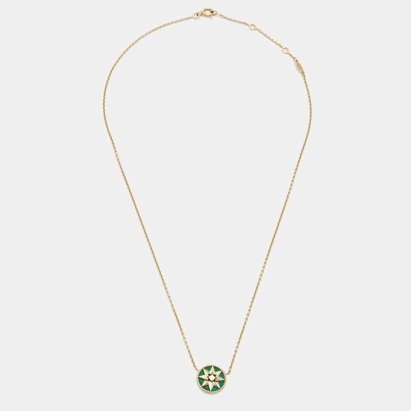 Dior Rose Des Vents Malachite Diamond 18k Yellow Gold Necklace 3