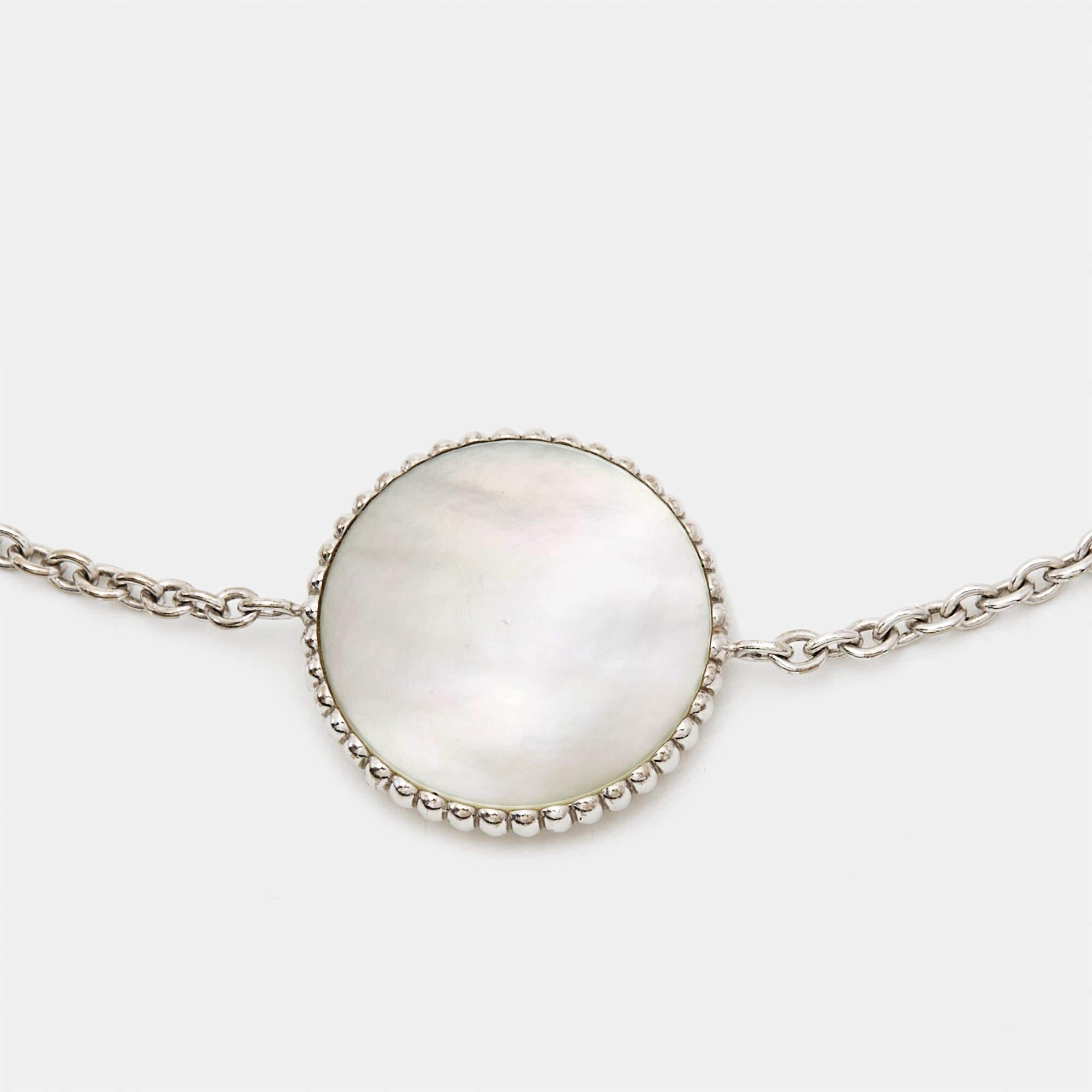 Women's Dior Rose Des Vents Mother of Pearl Diamond 18k White Gold Bracelet For Sale