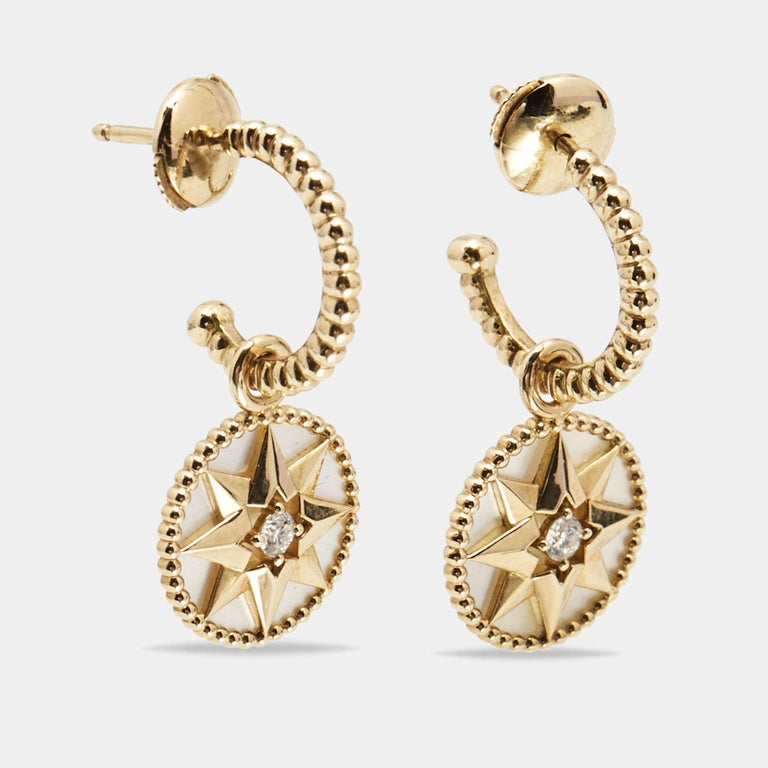Dior Rose Des Vents Mother of Pearl Diamond 18k Yellow Gold Earrings