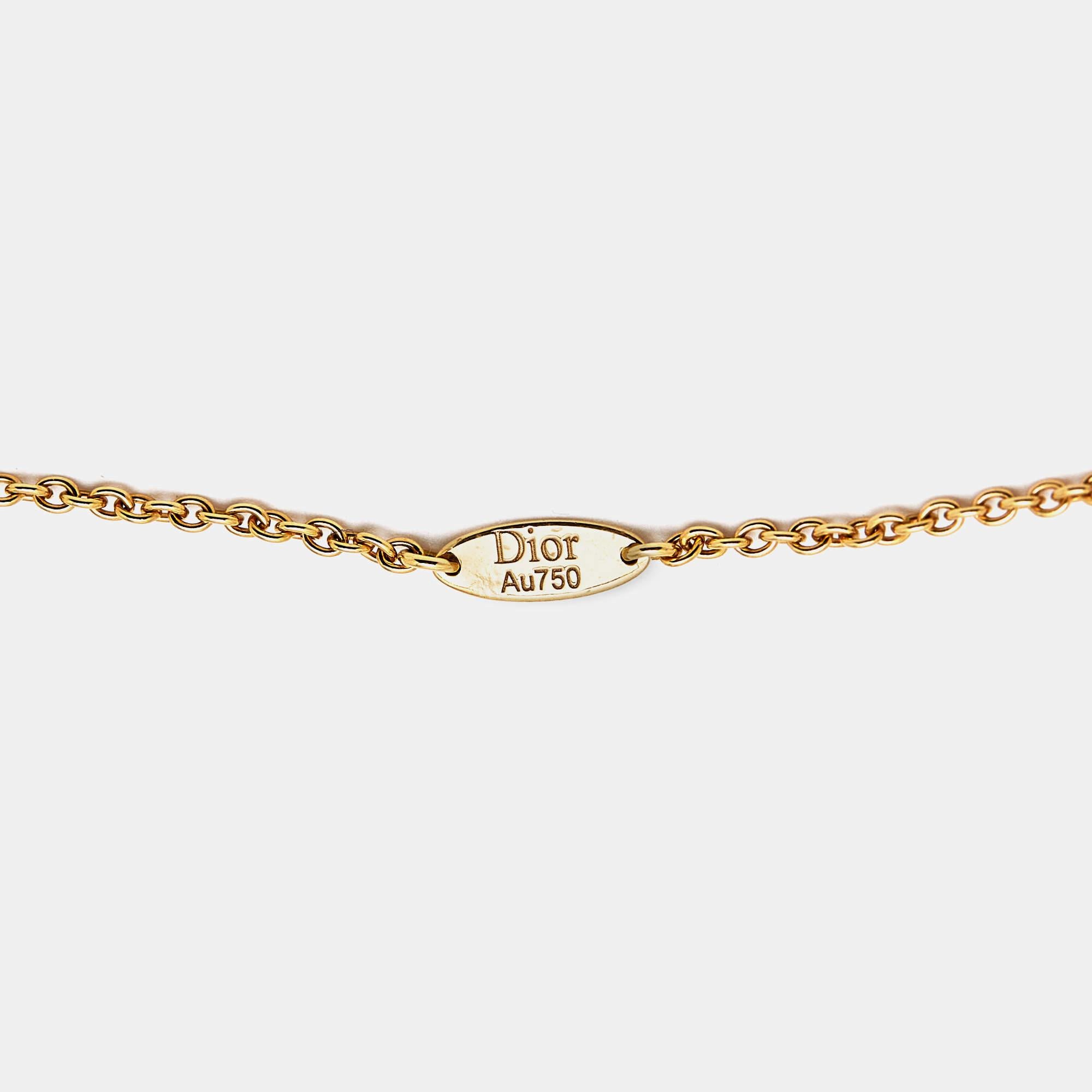 Contemporary Dior Rose Des Vents Mother of Pearl Diamond 18k Yellow Gold Long Necklace For Sale