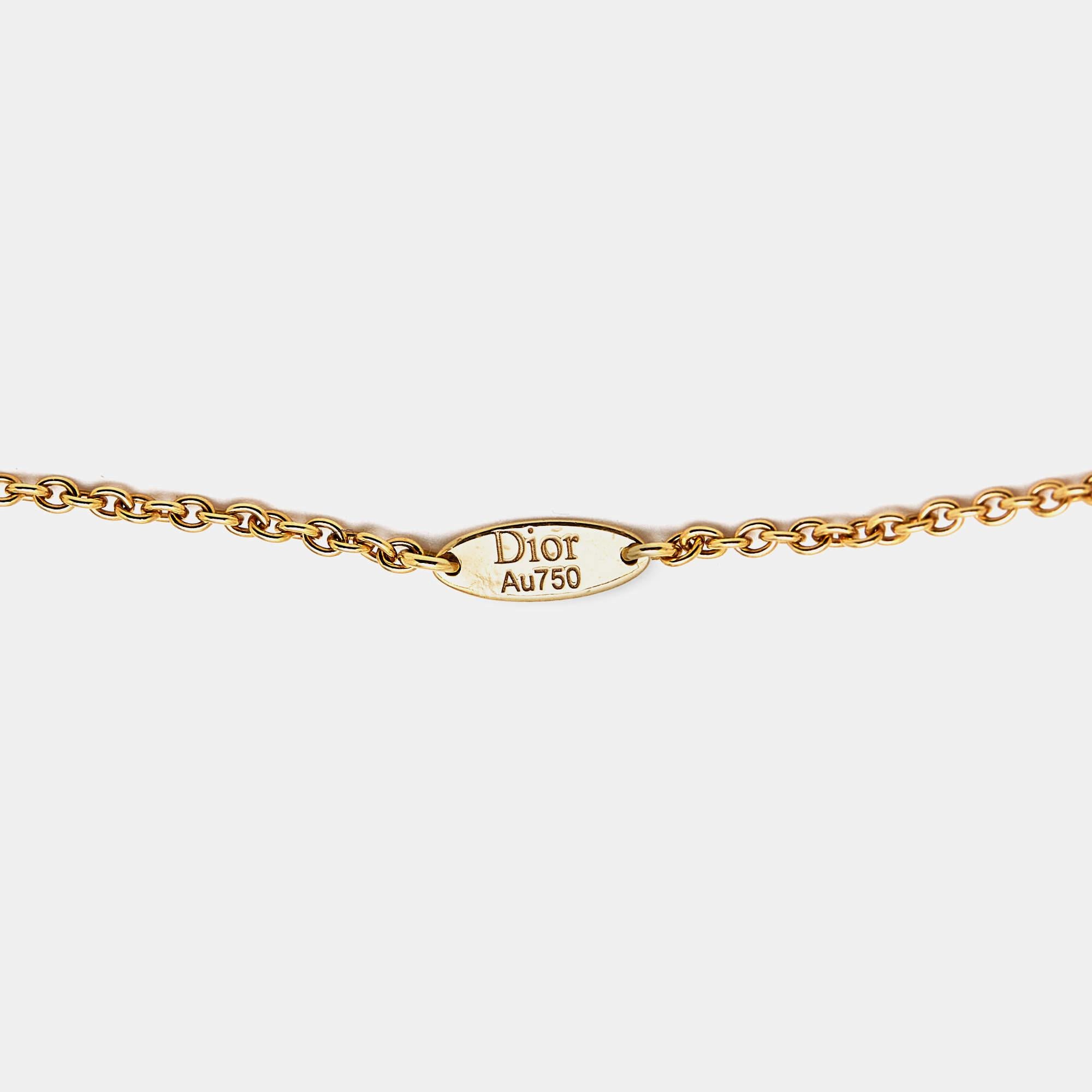 Lange Dior Rose Des Vents Perlmutt-Diamant-Halskette aus 18 Karat Gelbgold im Angebot 1