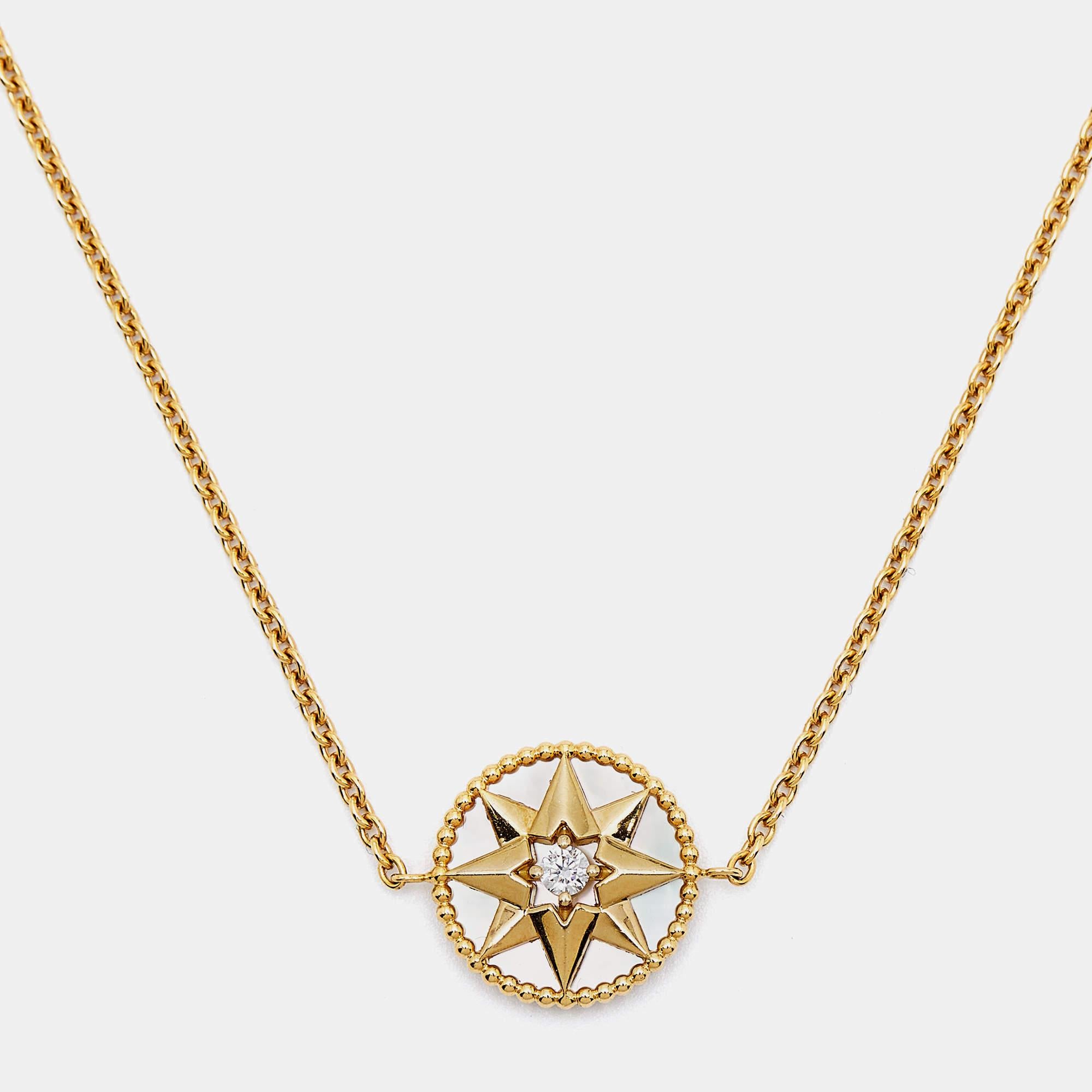 Dior Rose Des Vents Mother of Pearl Diamond 18k Yellow Gold Long Necklace For Sale 1