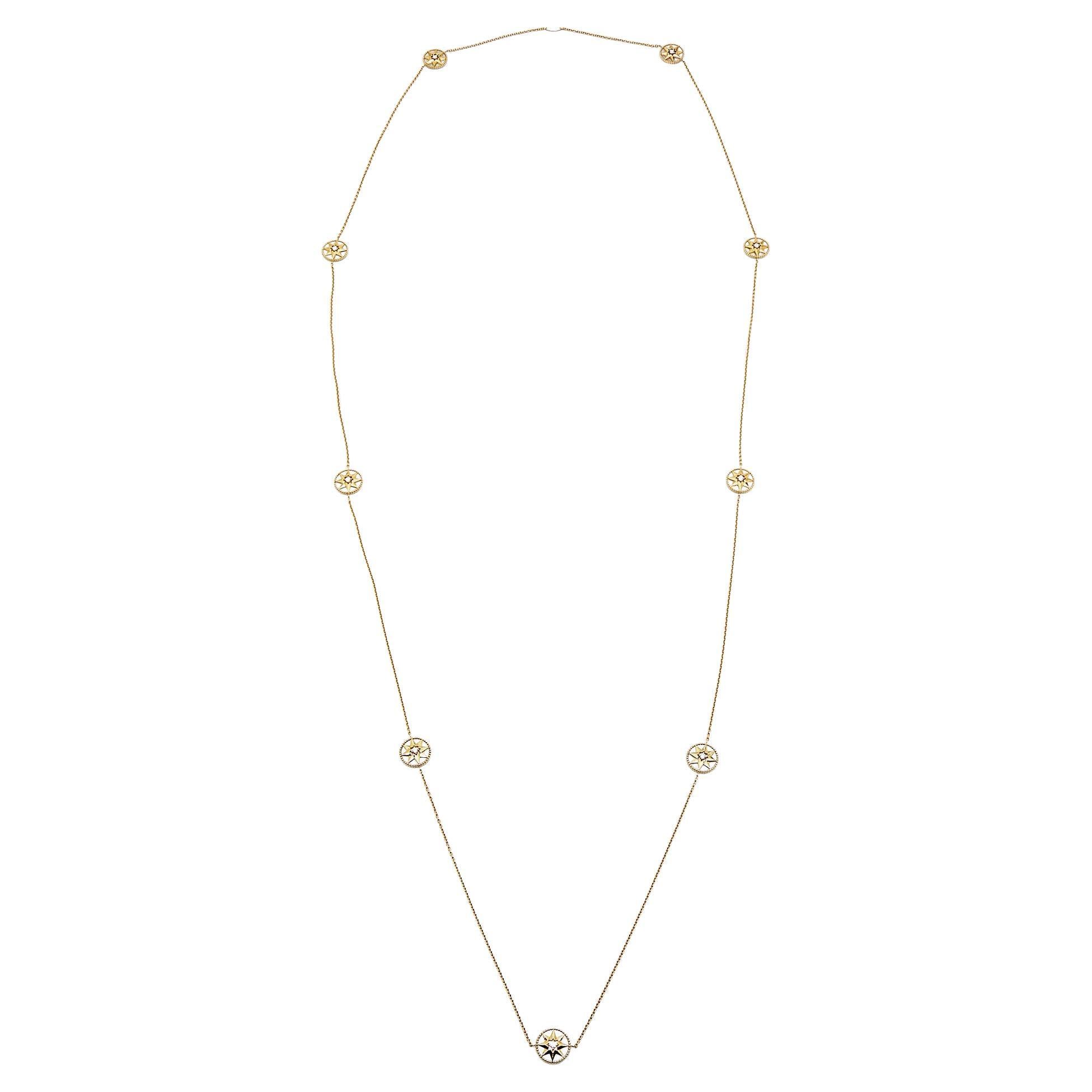 Lange Dior Rose Des Vents Perlmutt-Diamant-Halskette aus 18 Karat Gelbgold