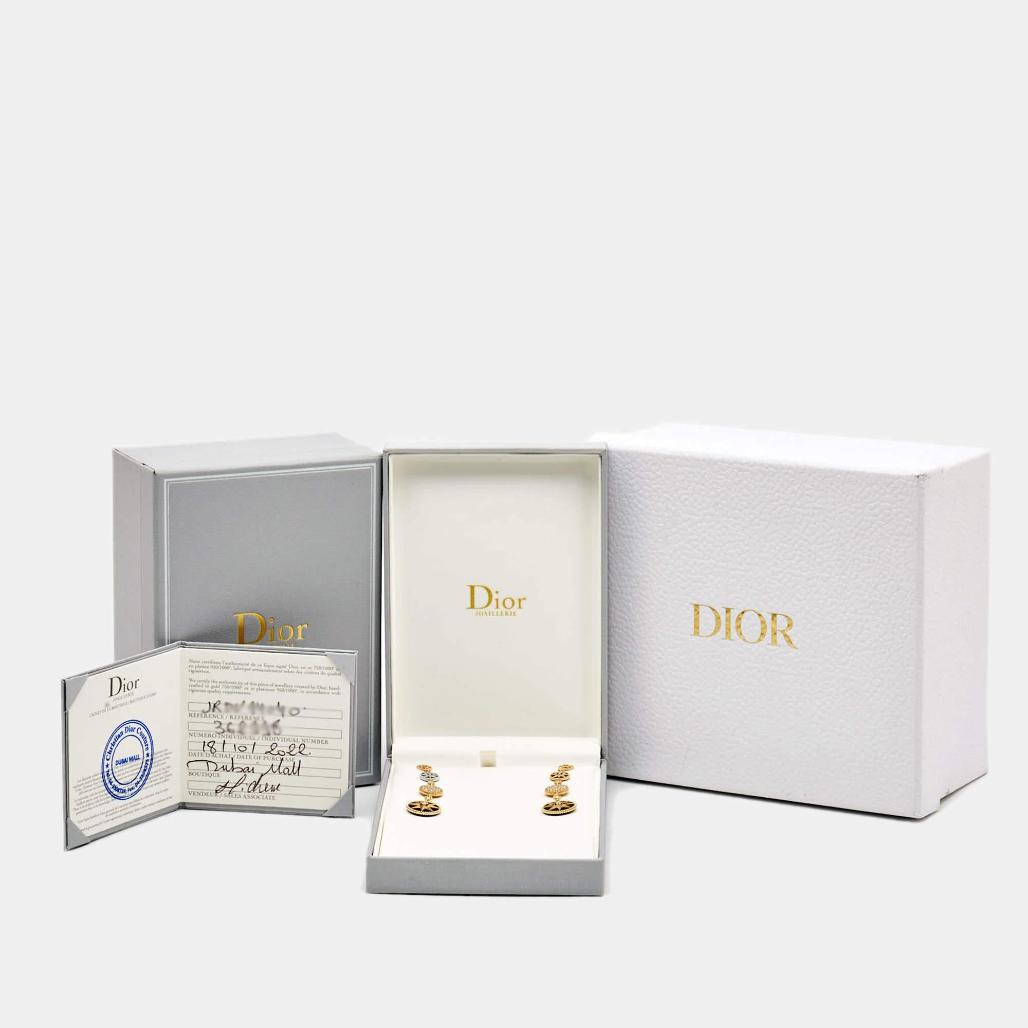 Contemporary Dior Rose Des Vents Multi Gemstone 18k Two Tone Gold Earrings