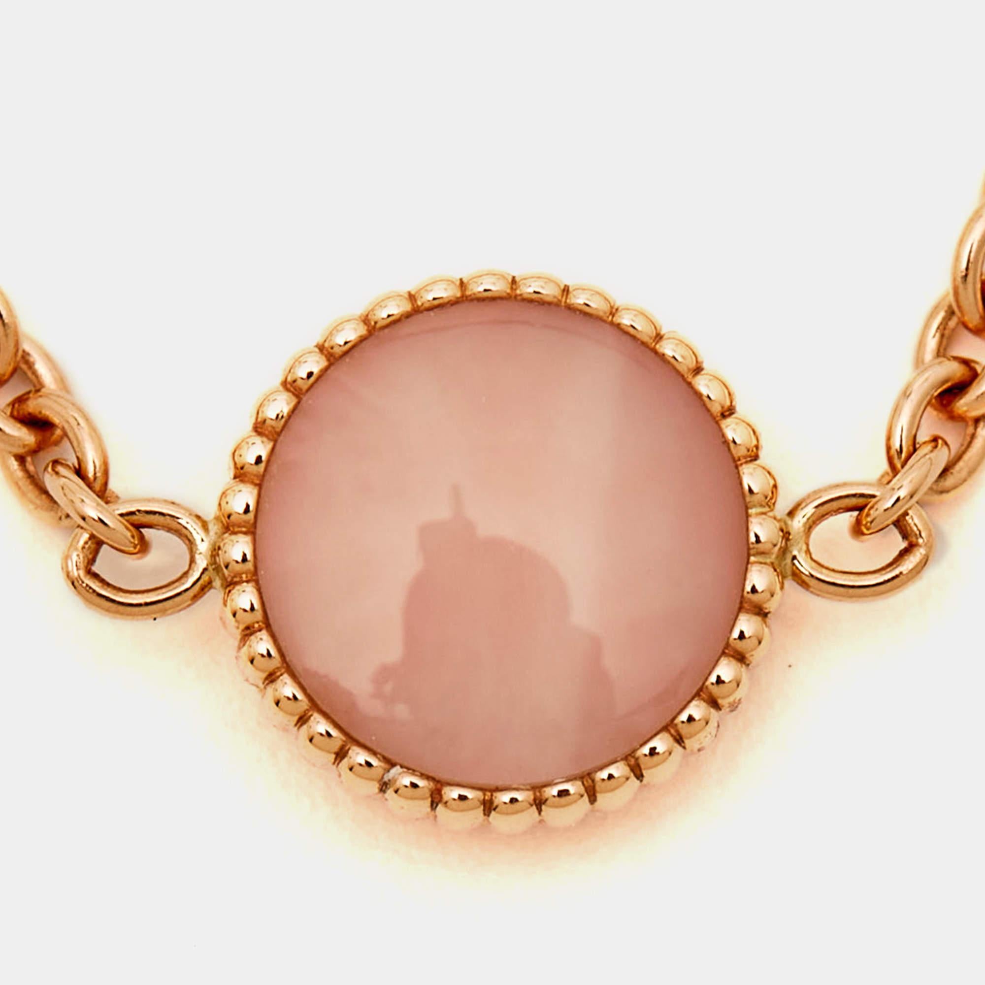 Dior Rose Des Vents Pink Opal Diamond 18k Rose Gold Chain Link Ring Size 53 In Excellent Condition In Dubai, Al Qouz 2