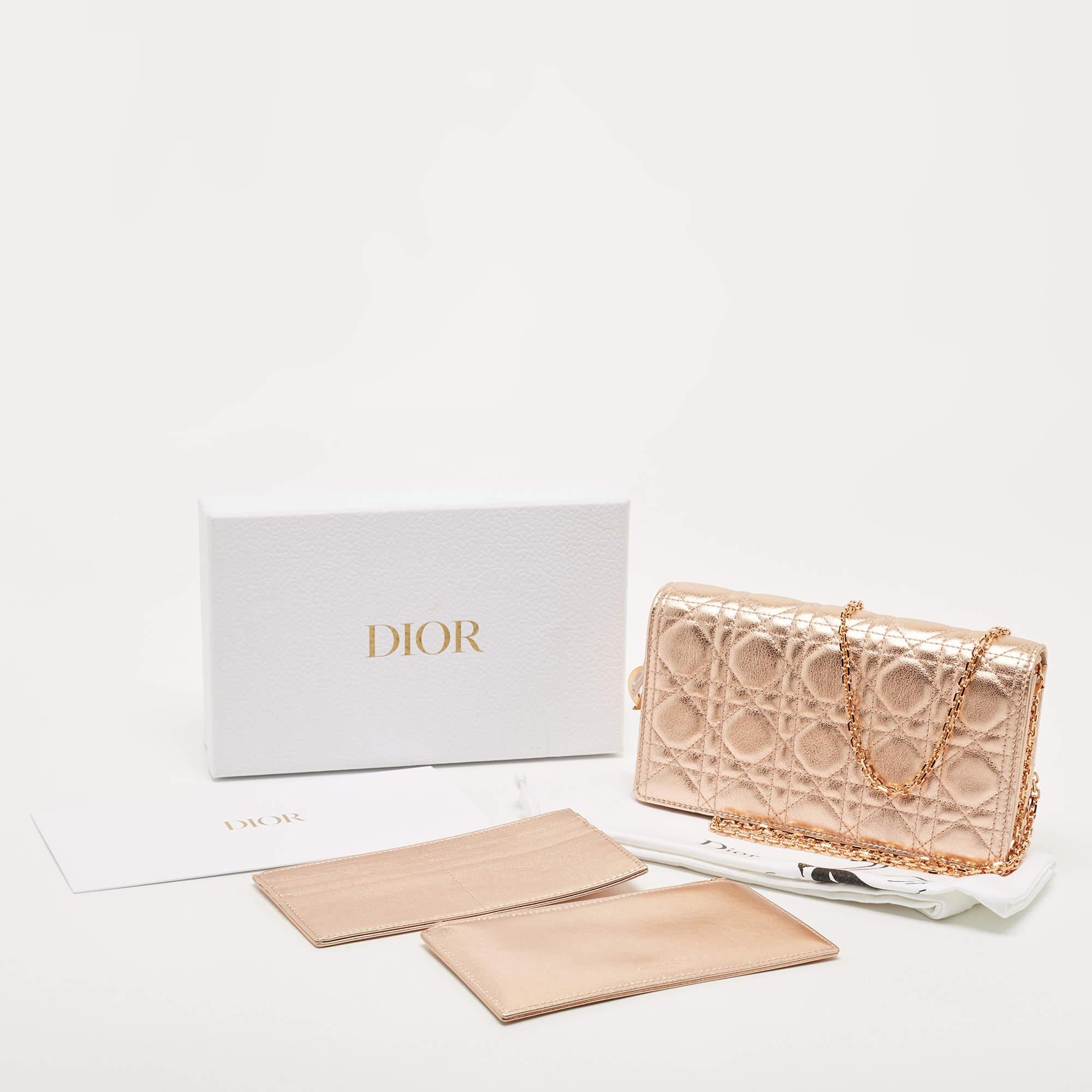 Dior Rose Gold Cannage Leather Lady Dior Pouch 4