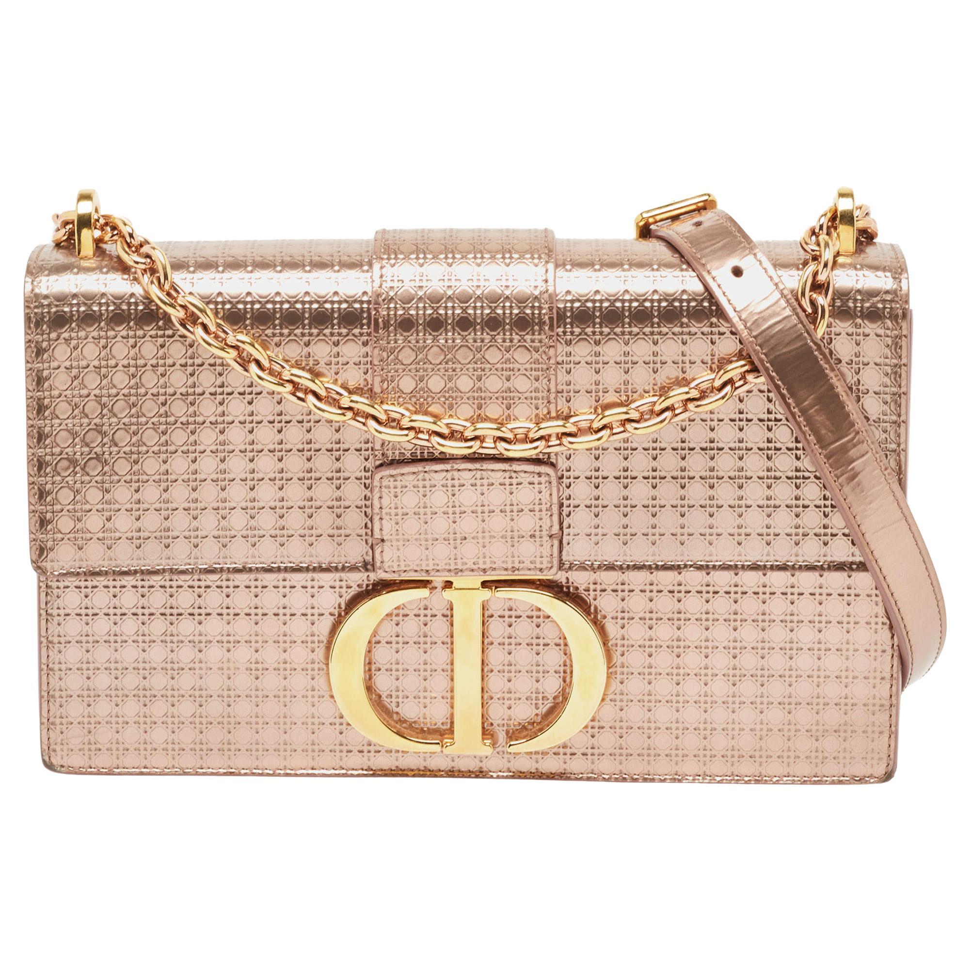 Dior Rose Gold Microcannage Patent Leather 30 Montaigne Shoulder Bag