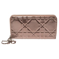 Dior Rose Gold Patent Cannage Leather Zip Around Wallet