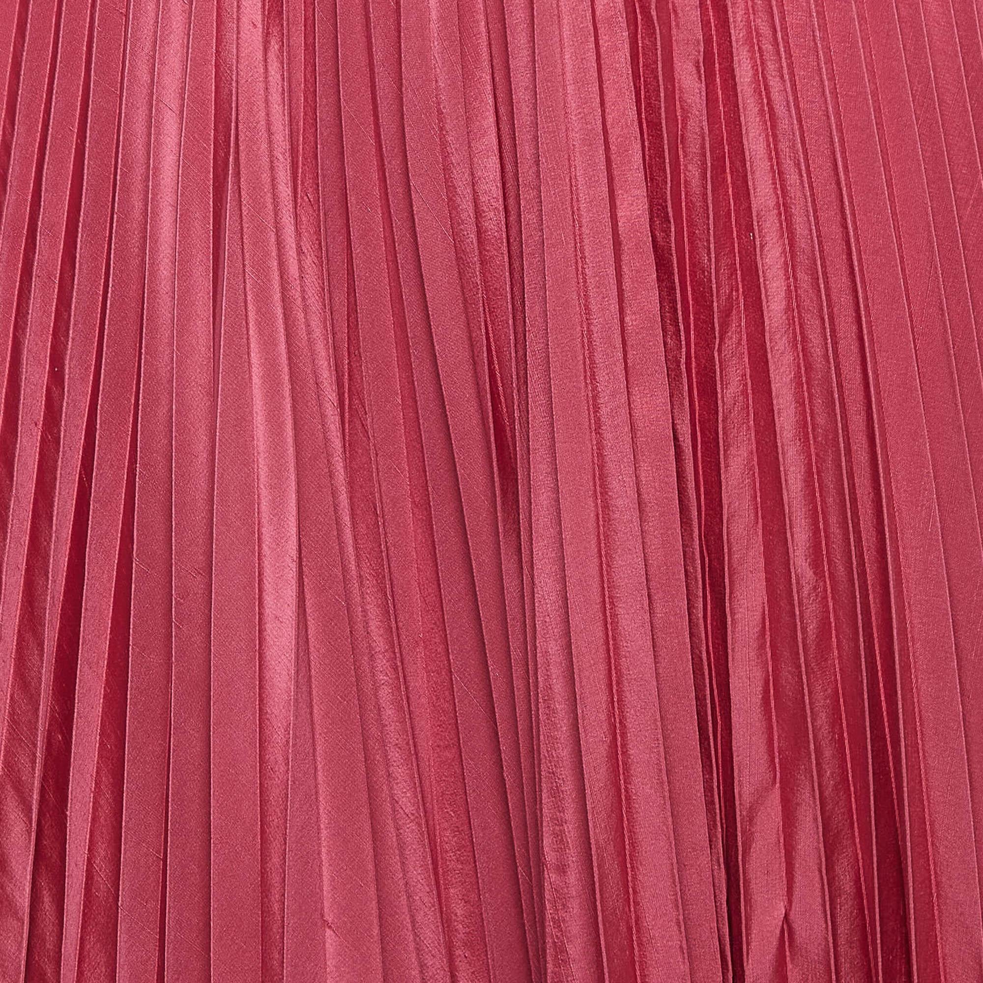 Dior Rose Pink Silk Plisse Midi Skirt M In New Condition For Sale In Dubai, Al Qouz 2