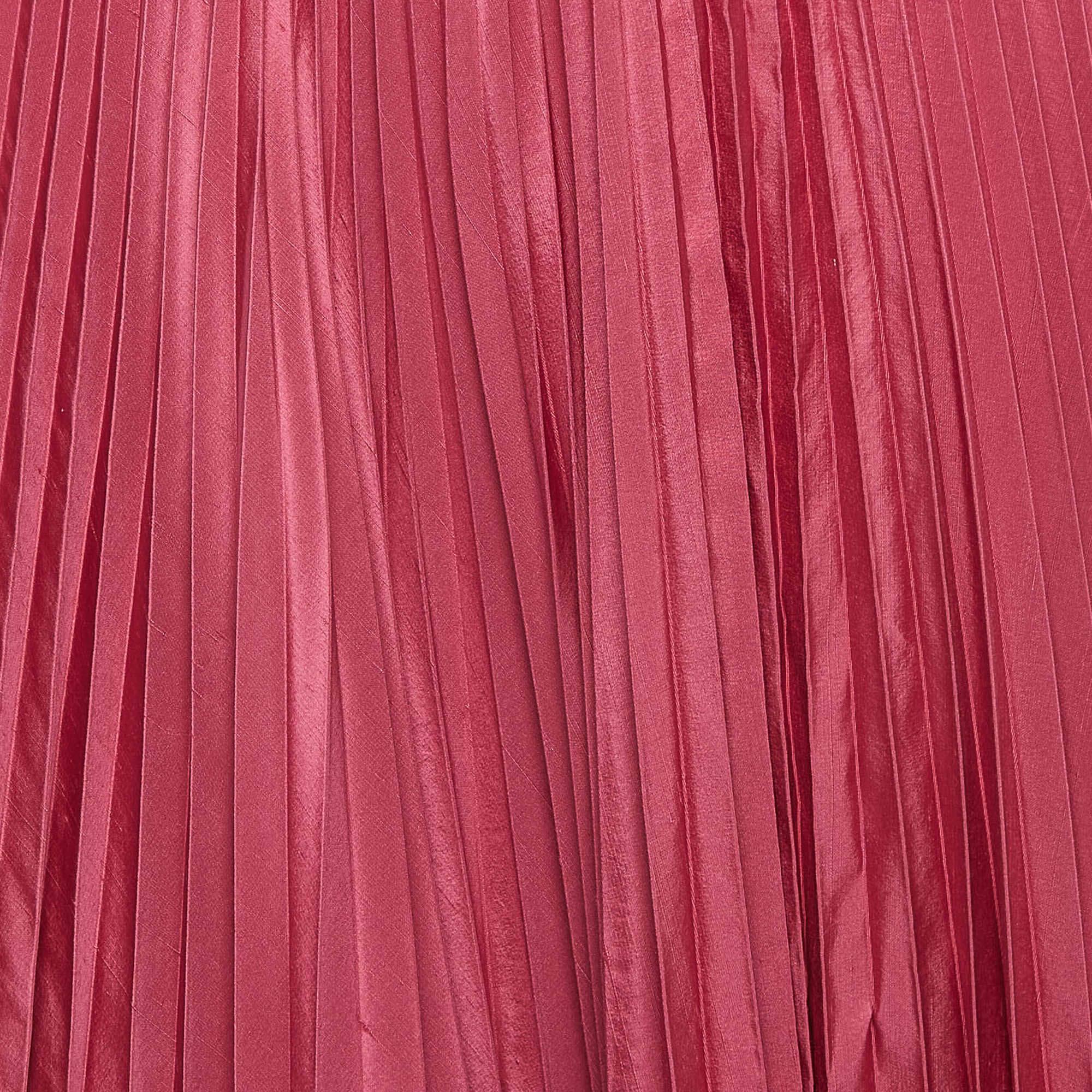 Dior Rose Pink Silk Plisse Midi Skirt M In Excellent Condition In Dubai, Al Qouz 2