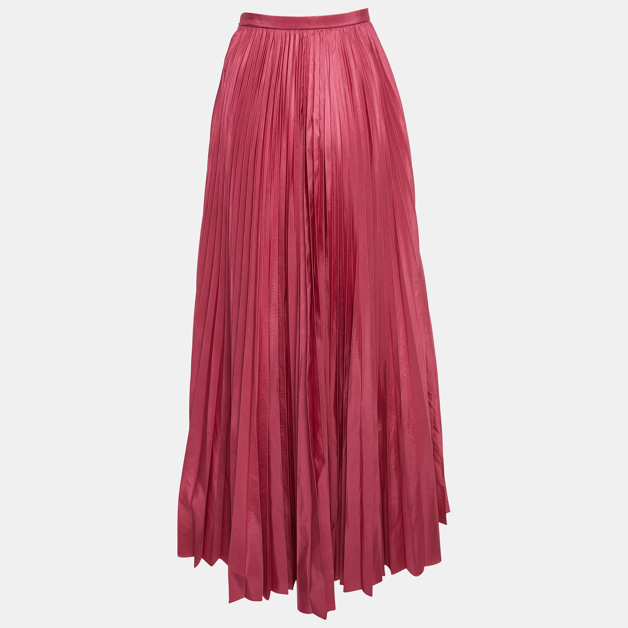 Women's Dior Rose Pink Silk Plisse Midi Skirt M For Sale