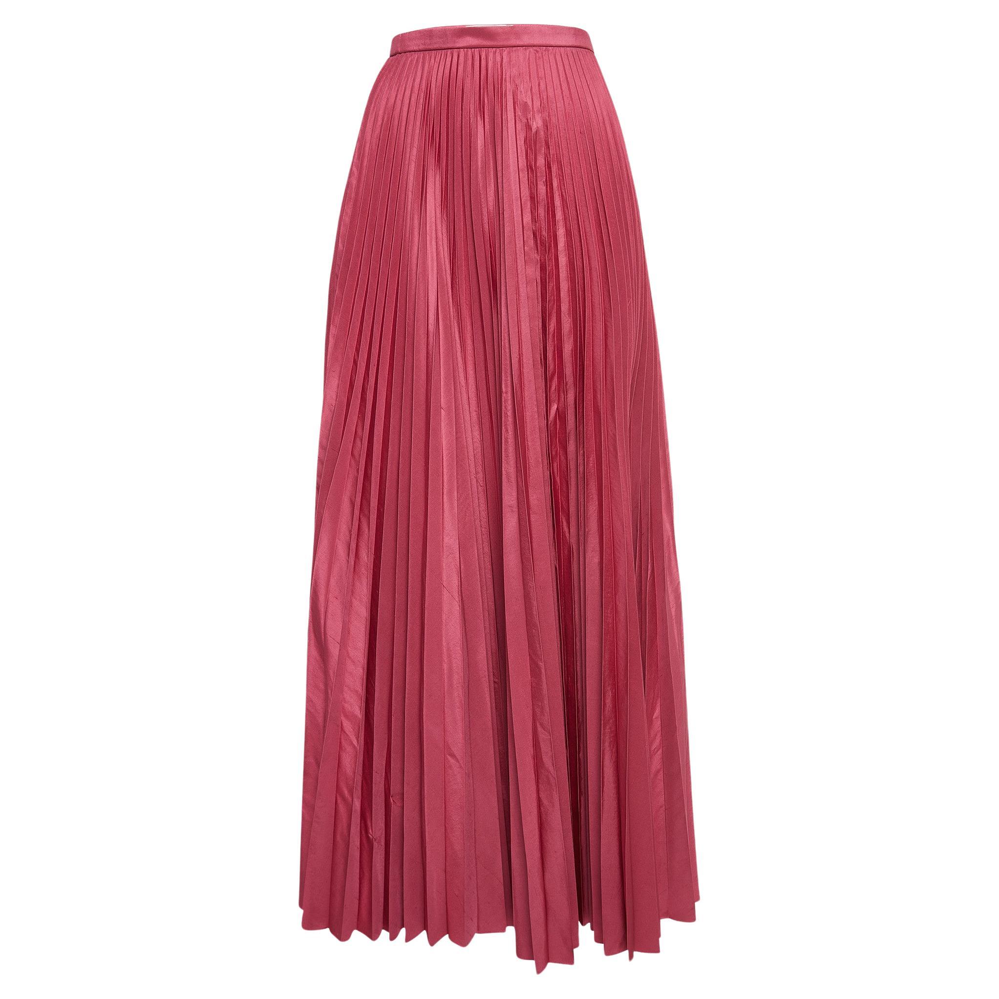 Dior Rose Pink Silk Plisse Midi Skirt M For Sale