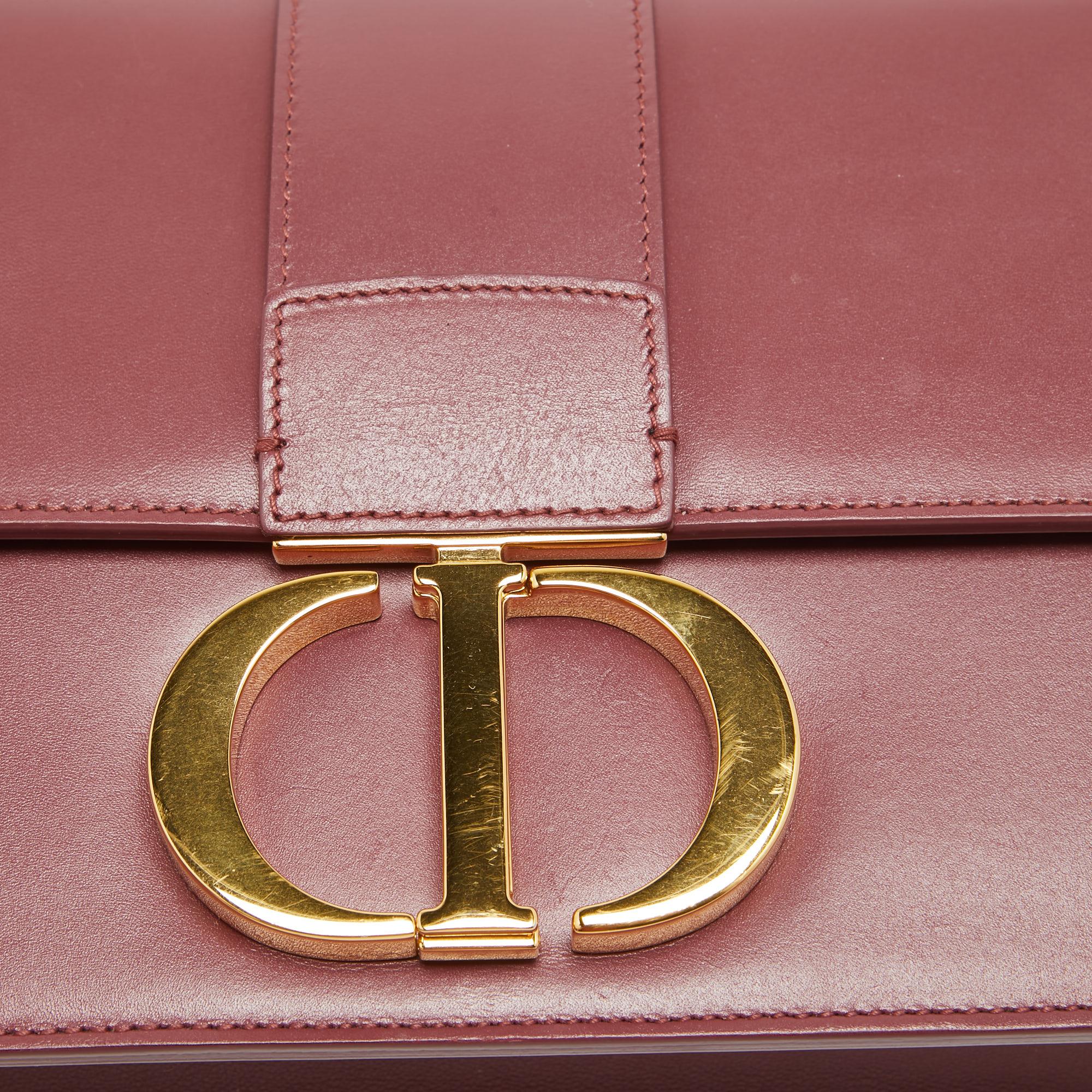 Dior Rose Wood Pink Leather 30 Montaigne Shoulder Bag For Sale 3