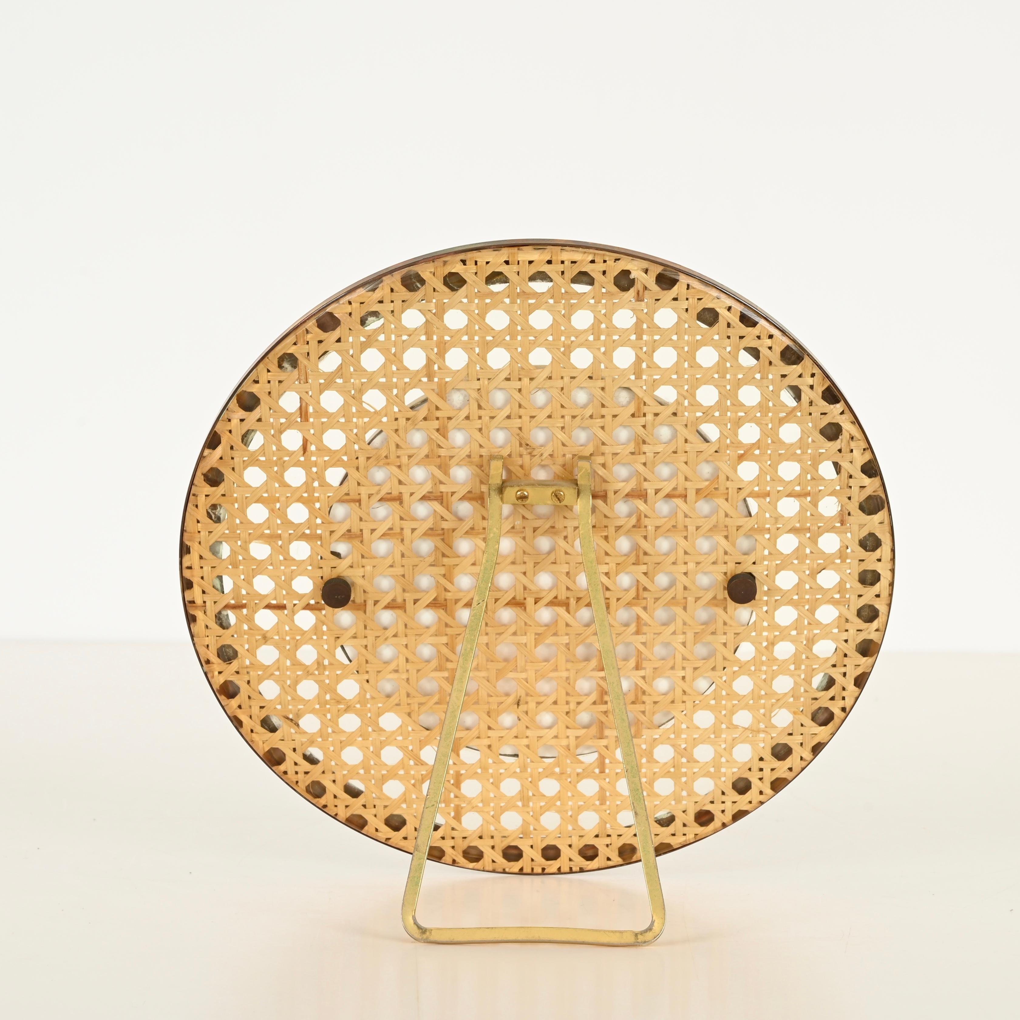 Dior Round Photo Frame in Golden Brass, Lucite and Vienna Straw, Italy, 1970s For Sale 4