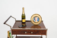 Cadre photo rond Dior en laiton doré, lucite et paille de Vienne, Italie, années 1970