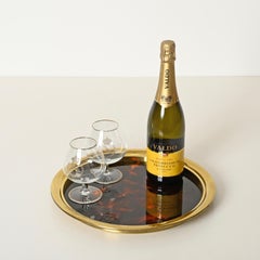 Dior Round Serving Tray in Tortoiseshell Effect Lucite and Brass, Italy 1970s
