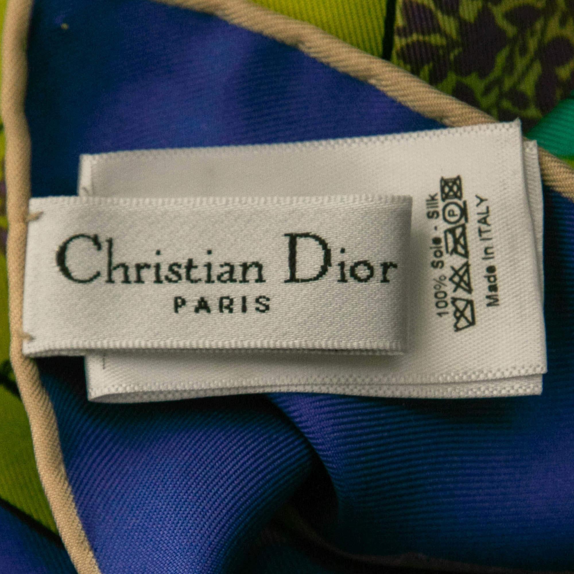 Women's Dior Royal Blue Beach Umbrella Print Silk Scarf For Sale