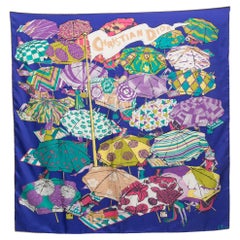 Dior Royal Blue Beach Umbrella Print Silk Scarf