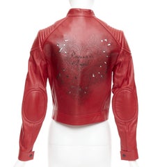 DIOR Royaume d'Amour red leather laser cut moto biker jacket FR34 XS