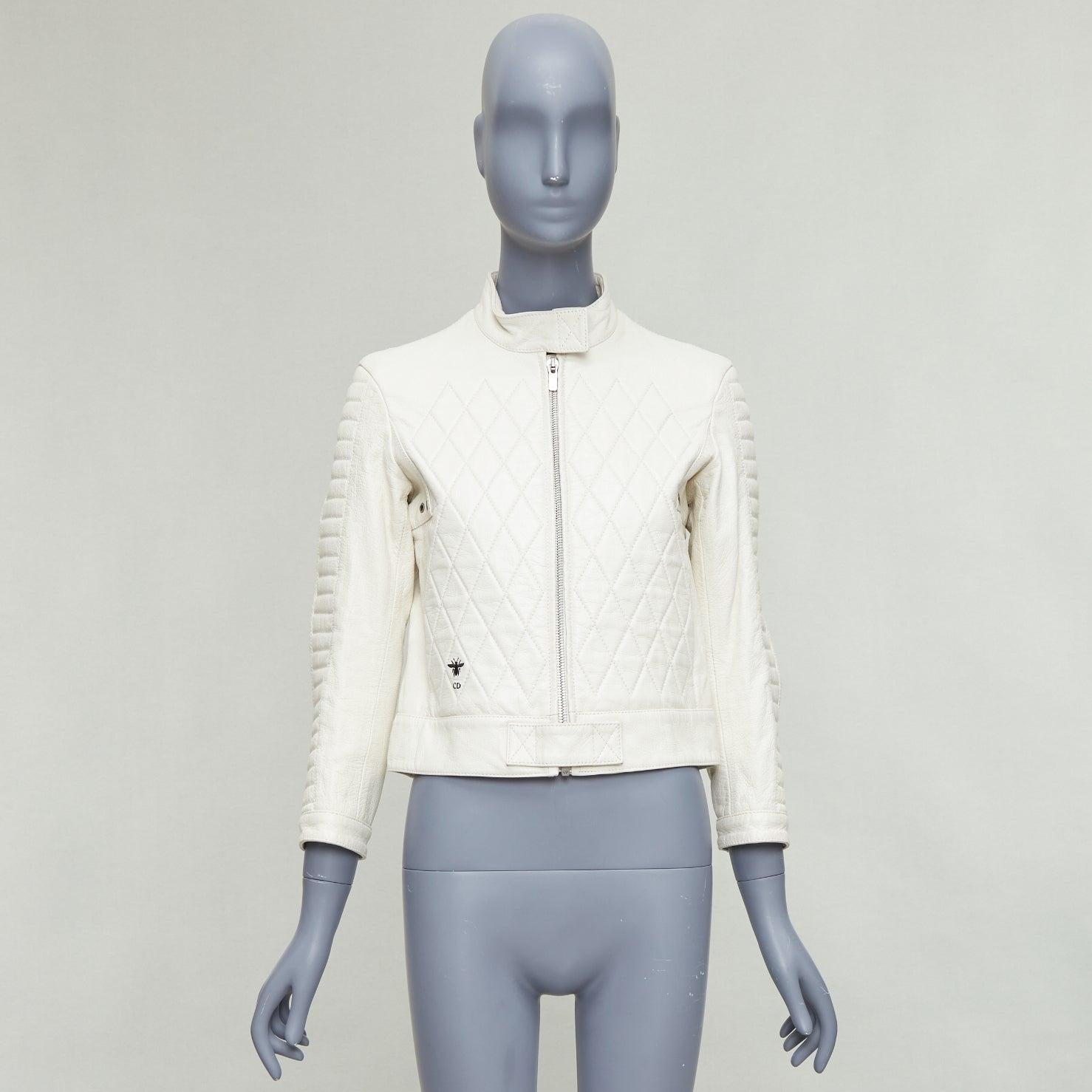 DIOR Runway crema in pelle di capra CD ape trapuntata giacca biker FR38 M in vendita 5
