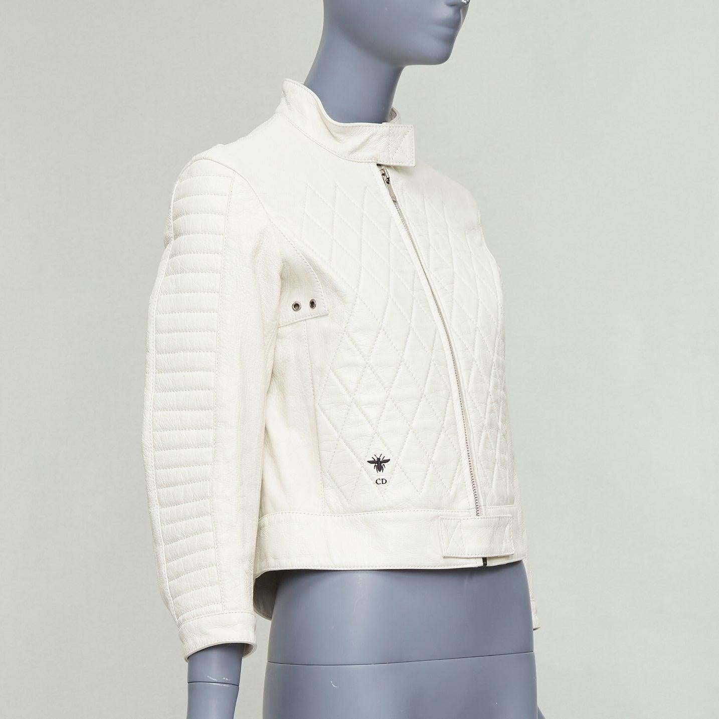 DIOR Runway crema in pelle di capra CD ape trapuntata giacca biker FR38 M In condizioni buone in vendita a Hong Kong, NT