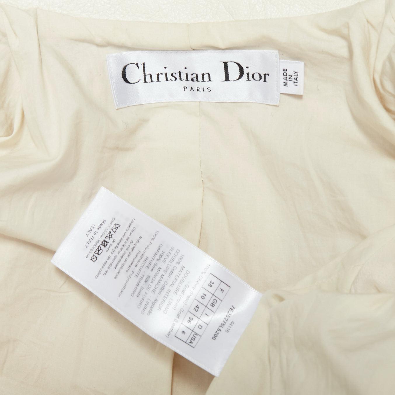 DIOR Runway crema in pelle di capra CD ape trapuntata giacca biker FR38 M in vendita 4