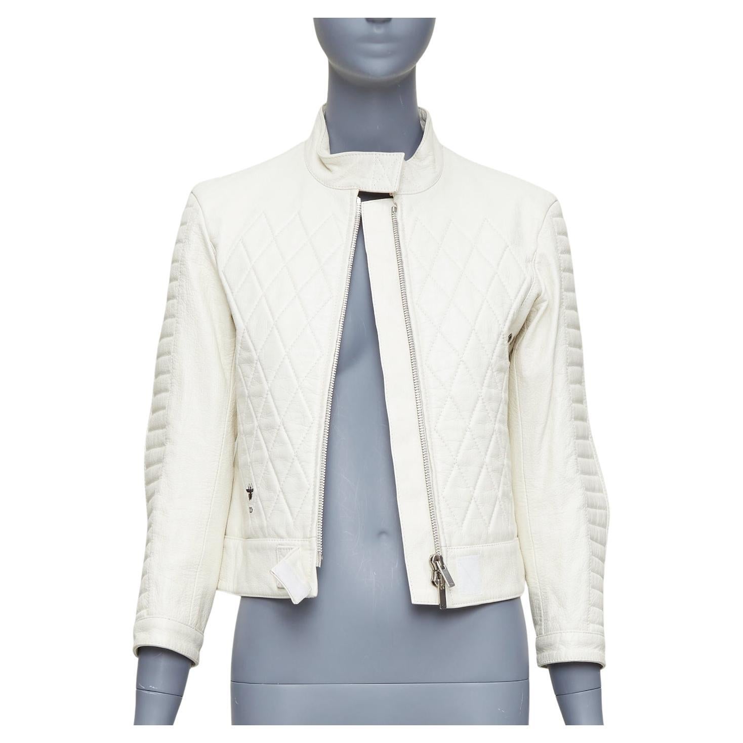 DIOR Runway crema in pelle di capra CD ape trapuntata giacca biker FR38 M