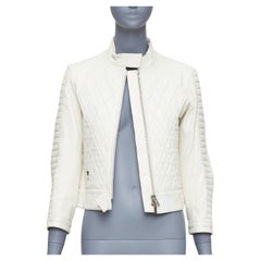 DIOR Runway Veste de motard matelassée CD en cuir de chèvre crème FR38 M
