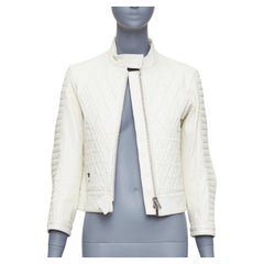 DIOR Runway cream goat leather CD bee quilted biker jacket FR38 M