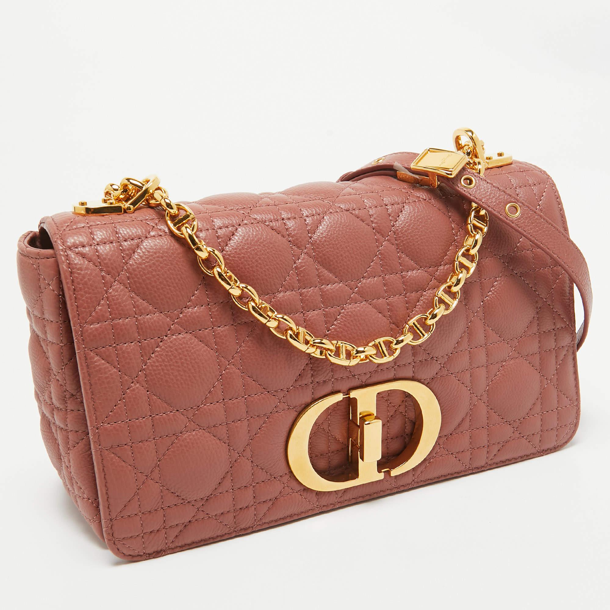 Brown Dior Rust Cannage Leather Medium Caro Shoulder Bag