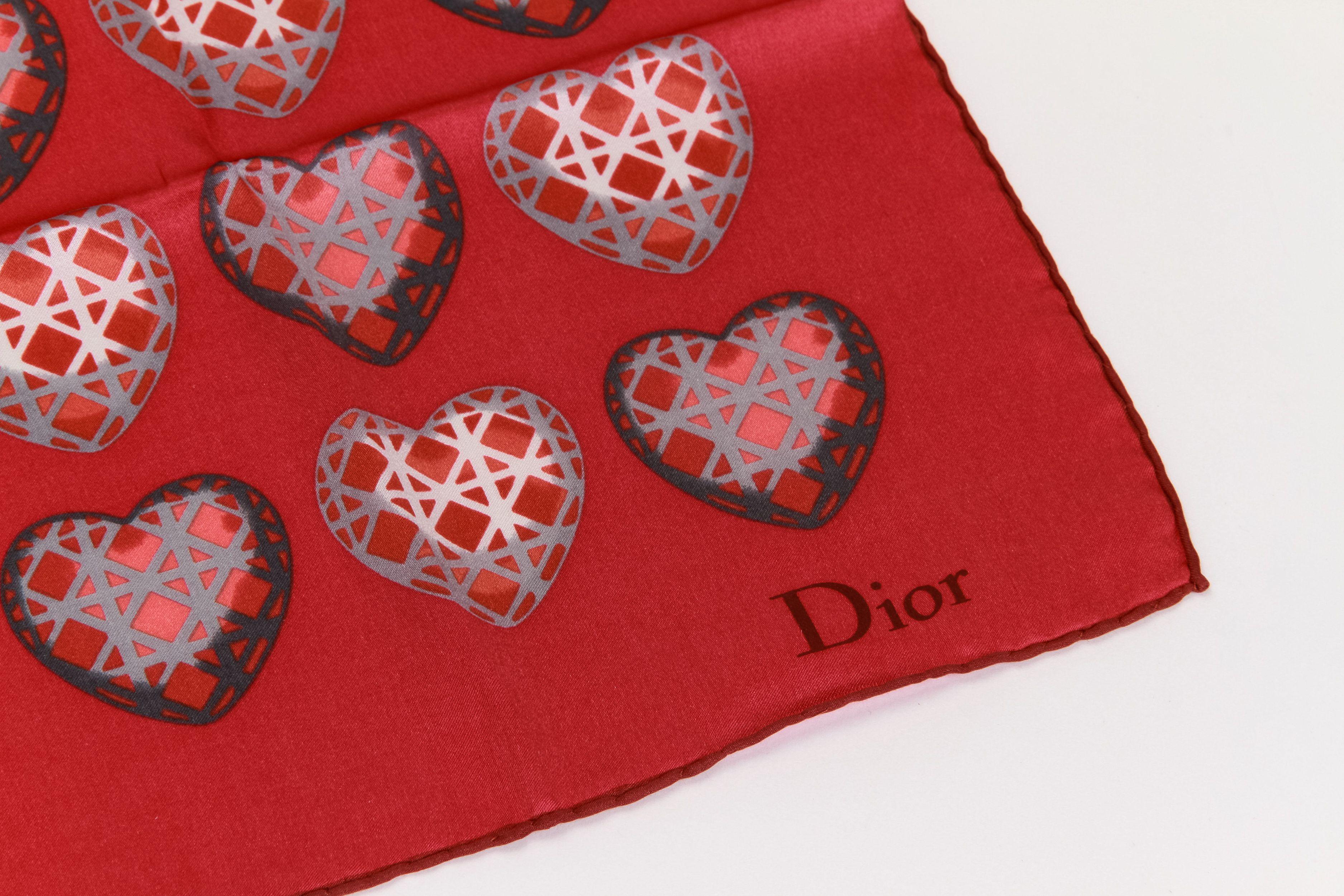 Dior rust hearts small scarf silk cotton In New Condition For Sale In West Hollywood, CA