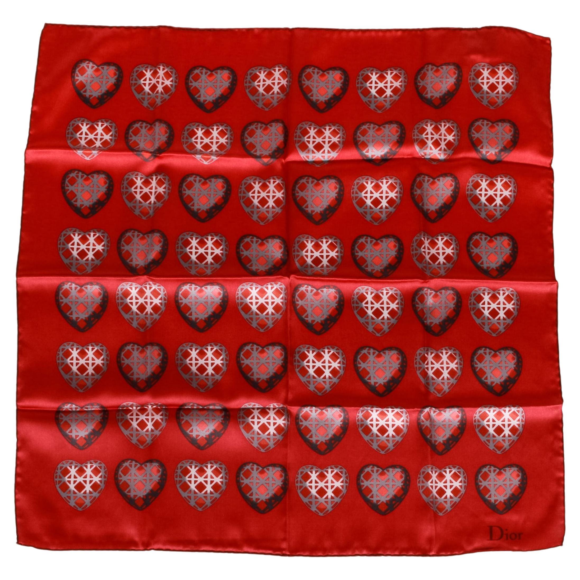 Dior rust hearts small scarf silk cotton For Sale