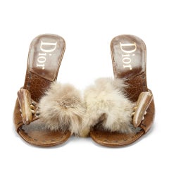 Dior S/S 2003 Brown Fur Horn Toggle Leather Heels