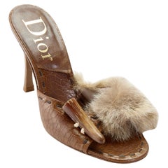 Dior S/S 2003 Brown Fur Horn Toggle Leather Heels