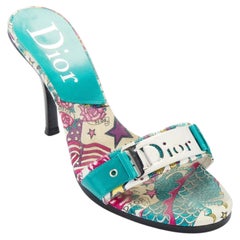 Dior S/S 2004 Blue Tattoo Buckle Sandal Heels