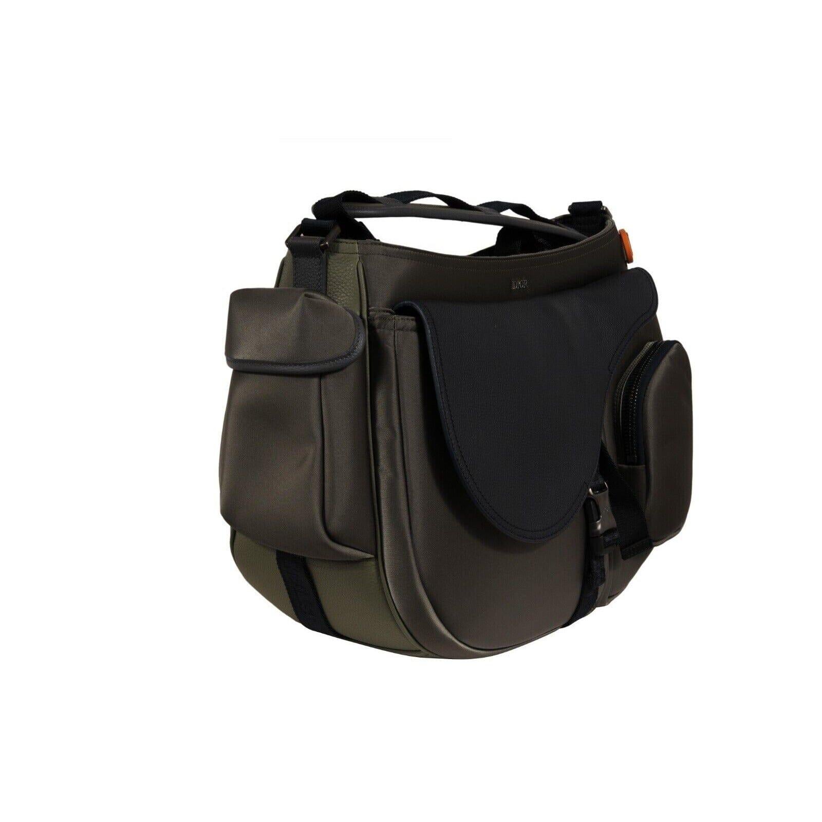 Dior Sacai Mens Saddle Messenger Bag Olive Green Navy Blue Nylon Leather en vente 10