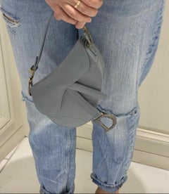 Dior Saddle 2019 Mini Satin Icy Blue Grey Crystal Embellished Bag