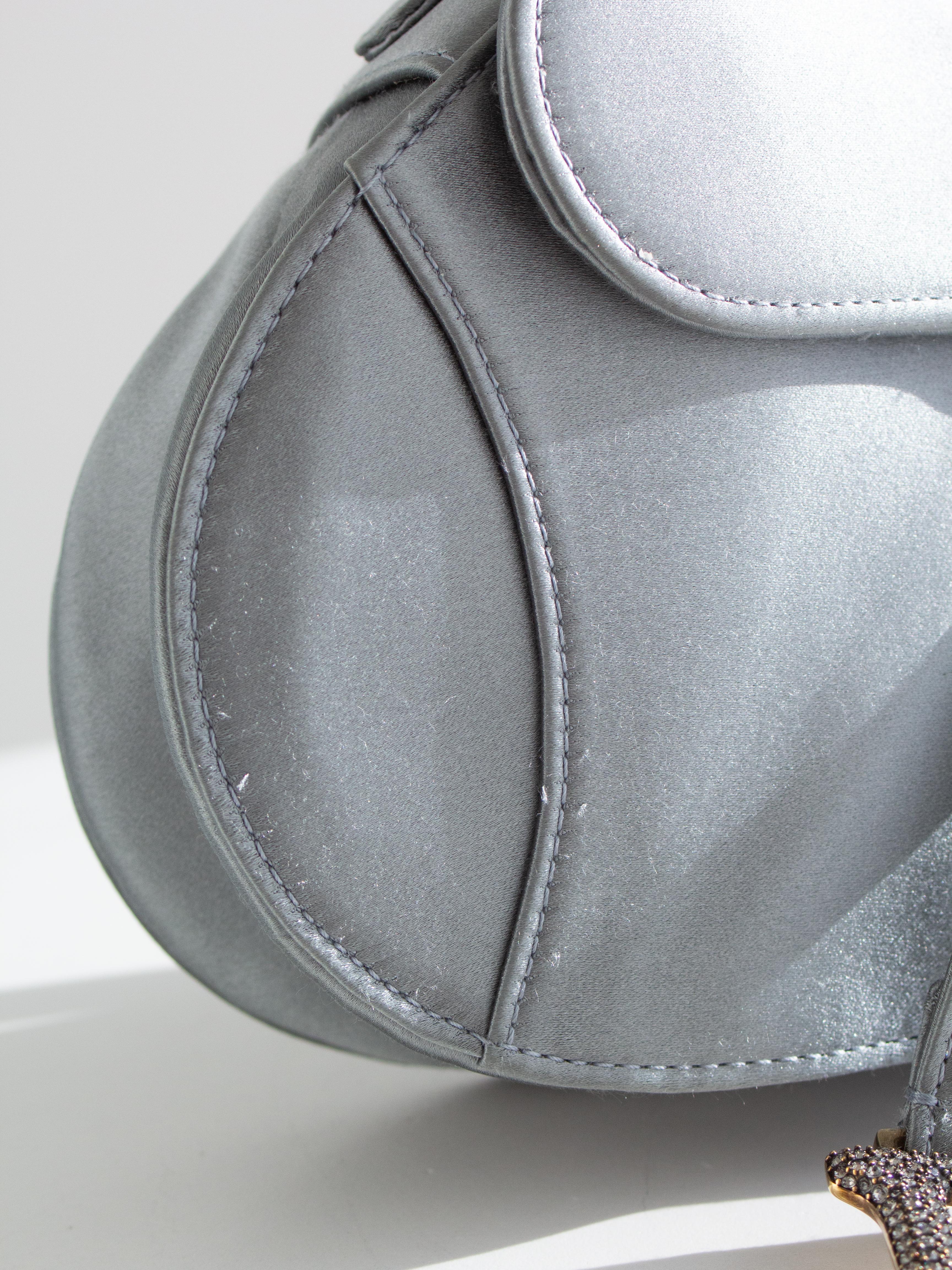 Dior Saddle 2019 Mini Satin Icy Blue Grey Crystal Embellished Bag For Sale 1