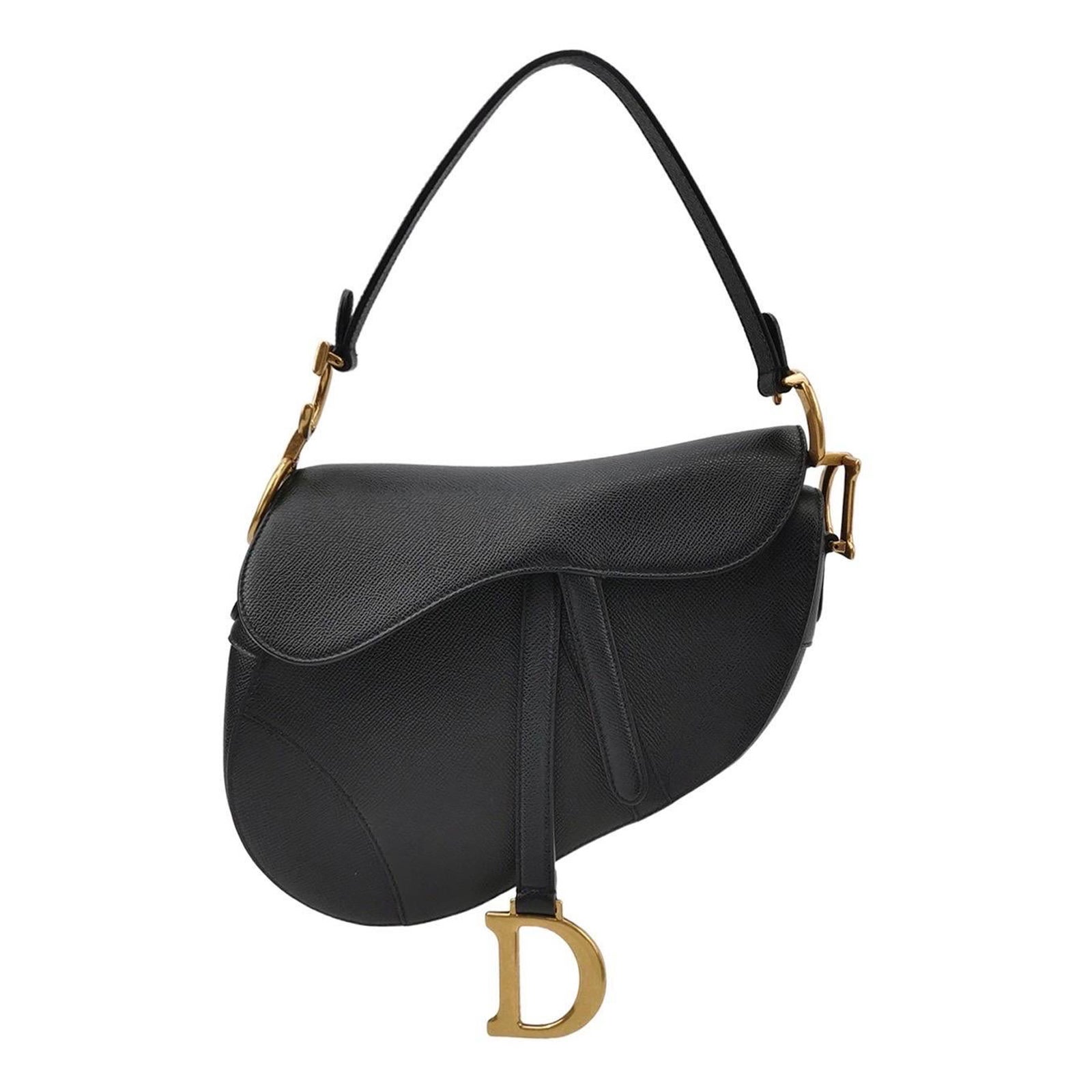 Dior Saddle 2020 Borsa media in pelle di vitello martellata nera