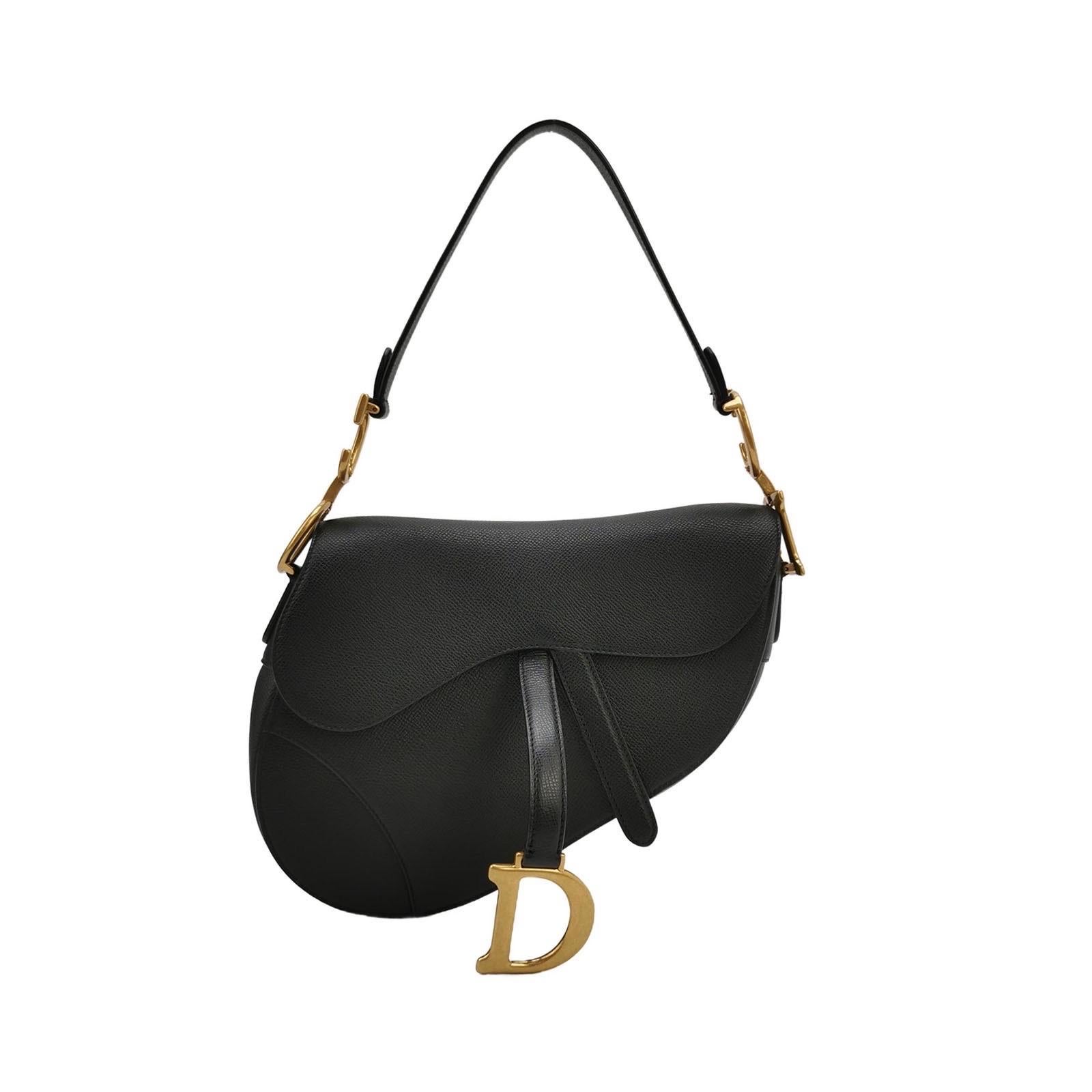Dior Saddle 2020 Medium Tasche aus genarbtem Kalbsleder Schwarz